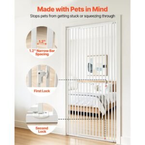 extra tall pet gate for cats 28 34 in adjustable width 787 in high dog gate with pressure mount kit and wall mount kit 12 in narrow bar spacing for stairs doorways and house white 3.jpg