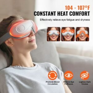 Eye Massager with Heat & Remote, Heated Eye Massage Mask with 5 Modes and Bluetooth Music, 180° Foldable Eye Care Massager for Eye Strain, Dry Eyes, Dark Circles, Ideal Gift for Mom/Dad, Black