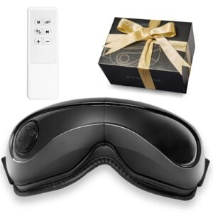 Eye Massager with Heat & Remote, Heated Eye Massage Mask with 5 Modes and Bluetooth Music, 180° Foldable Eye Care Massager for Eye Strain, Dry Eyes, Dark Circles, Ideal Gift for Mom/Dad, Black