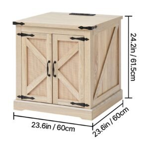 farmhouse end table rectangle pe rattan woven wood coffee table 24 inch modern boho style storage coffee table with retro metal hinges for living room bedroom small spaces 2.jpg