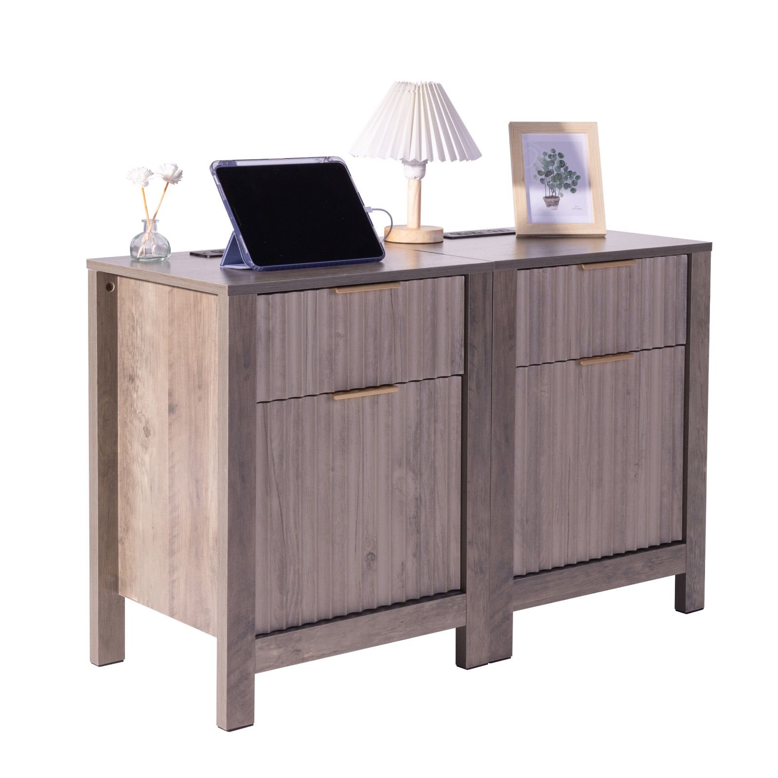 farmhouse end table set of 2 nightstand with charging station 3 tiers side table with storage cabinet and 2 drawers side table with usb ports and outlets ideal for living room bedroom gray.jpg