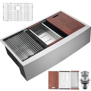 Farmhouse Kitchen Sink, 304 Stainless Steel Drop-In Sinks, Top Mount Single Bowl Basin with Ledge & Accessories, Household Dishwasher Sinks for Workstation, Prep Kitchen, and Bar Sink, 30 inch