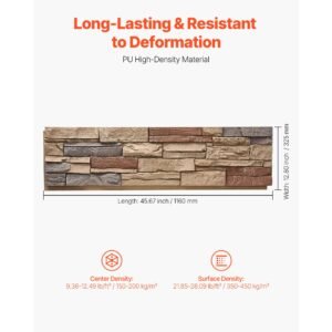 faux stacked stone panel, 45.6 x 12.8 in artificial stone wall panels, high density pu stones siding panel, easy to cut, rock panels for interior and exterior decorations, brick red