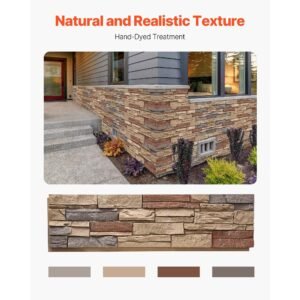 faux stacked stone panel, 45.6 x 12.8 in artificial stone wall panels, high density pu stones siding panel, easy to cut, rock panels for interior and exterior decorations, brick red