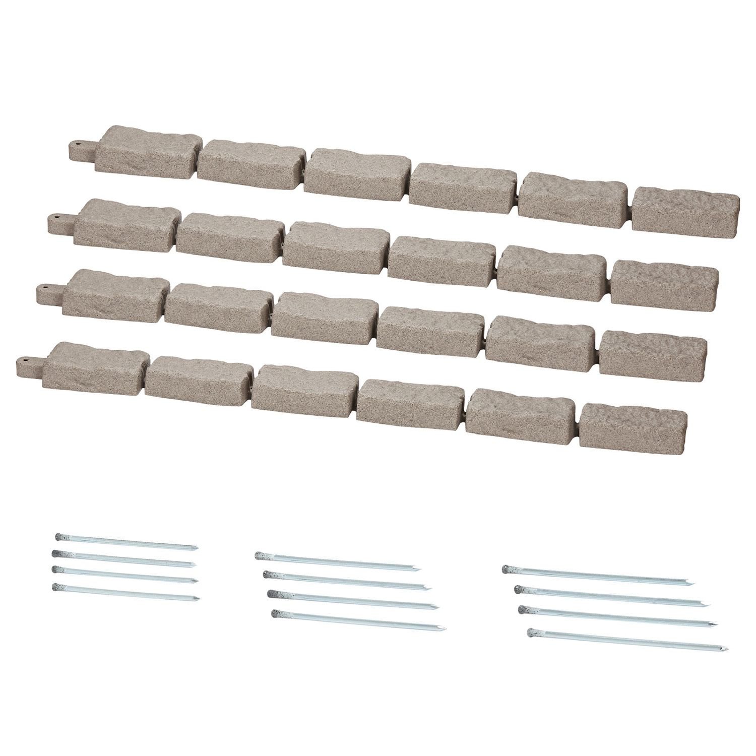 faux stone landscape edging, 46.4 x 2.2 in realistic lawn edging, flexible brick sized garden edging border with anchoring spikes, fade resistant yard edging for driveways walkway beige