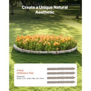 faux stone landscape edging, 46.4 x 2.2 in realistic lawn edging, flexible brick sized garden edging border with anchoring spikes, fade resistant yard edging for driveways walkway beige