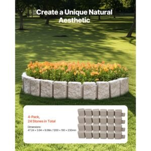 Faux Stone Landscape Edging, 47.2 x 9 in Realistic Lawn Edging, Flexible Brick-Sized Garden Edging Border with Anchoring Spikes, Fade-Resistant Yard Edging for Driveways Walkway Beige