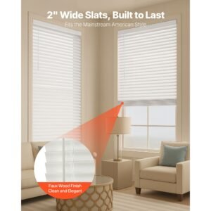 faux wood blinds 2 slat 345 w x 60 h cordless window blinds and shades with decorative board easy to clean and simple light adjustment for room darkening home interior windows white 1.jpg