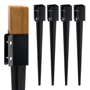 Fence Post Anchor Ground Spike, 4 Pack 36 x 4 x 4 Inches Outer Diameter (Inner Diameter 3.5 x3.5 Inches), Metal Black Powder Coated Post Stake Ground, for Mailbox Deck Garden Railing