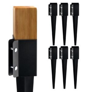 Fence Post Anchor Ground Spike, 6 Pack 24 x 4 x 4 Inches Outer Diameter (Inner Diameter 3.5 x3.5 Inches), Metal Black Powder Coated Post Stake Ground, for Mailbox Deck Garden Railing