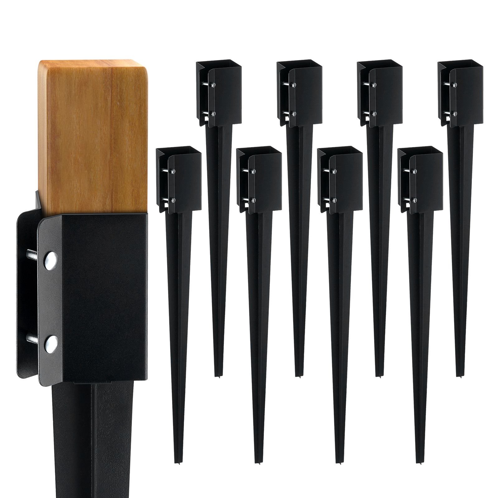 fence post anchor ground spike 8 pack 36 x 4 x 4 inches outer diameter inner diameter 35 x35 inches metal black powder coated post stake ground for mailbox deck garden railing.jpg