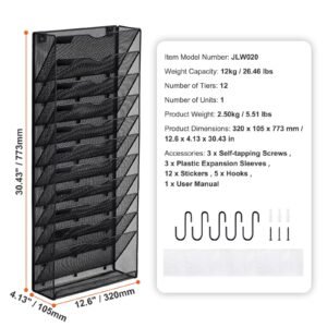 file wall rack one piece 12 pockets mesh wall file holder wall mounted magazine mail paper document storage folder metal wall file organizer with nametag label for office home school 1.jpg