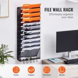 file wall rack one piece 12 pockets mesh wall file holder wall mounted magazine mail paper document storage folder metal wall file organizer with nametag label for office home school 3.jpg