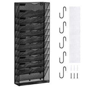 file wall rack one piece 12 pockets mesh wall file holder wall mounted magazine mail paper document storage folder metal wall file organizer with nametag label for office home school 5.jpg