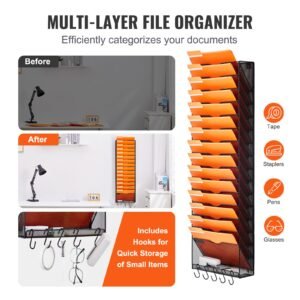 file wall rack one piece 16 pockets mesh wall file holder wall mounted magazine mail paper document storage folder metal wall file organizer with nametag label for office home school 2.jpg