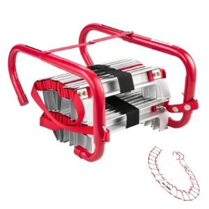 Fire Escape Ladder, 3-Story 25FT Retractable Emergency Fire Ladder, Lightweight Aluminum Alloy Safety Escape Ladders with Sturdy Polyester Strap, Anti-Slip Rung & Wide Steps, 1000LBS Max Loading