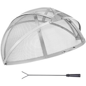 Firepit Spark Screen Lid, 36" Diameter, Outdoor Firepit Ring Cover Round Accessories, Fire Pit Metal Cover, Easy-Opening Stainless Steel Fire Ring Covers for Outdoor Patio Fire Pits Backyard