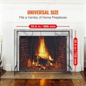 fireplace screen single panel sturdy iron mesh fireplace screen 356l x284h spark guard cover simple installation free standing fire fence grate for living room home decor modern 1.jpg