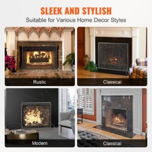 fireplace screen single panel sturdy iron mesh fireplace screen 356l x284h spark guard cover simple installation free standing fire fence grate for living room home decor modern 2.jpg
