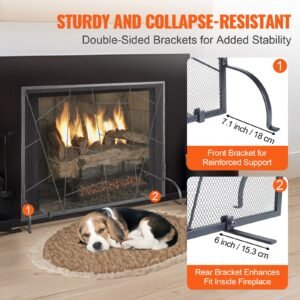 fireplace screen single panel sturdy iron mesh fireplace screen 356l x284h spark guard cover simple installation free standing fire fence grate for living room home decor modern 4.jpg