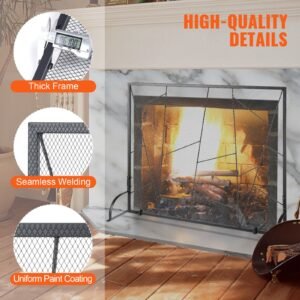 fireplace screen single panel sturdy iron mesh fireplace screen 356l x284h spark guard cover simple installation free standing fire fence grate for living room home decor modern 5.jpg