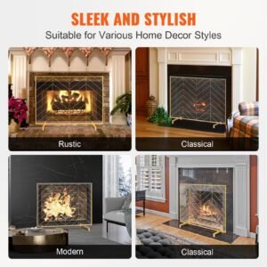 fireplace screen single panel sturdy iron mesh fireplace screen 386l x298h spark guard cover simple installation free standing fire fence grate for living room home decor modern 4.jpg
