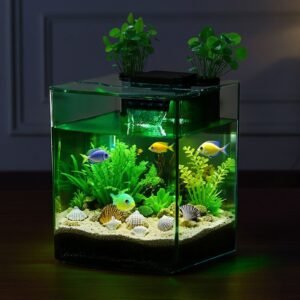 fish tank aquarium 2 gallon arch ultra clear gpps starter smart tank adjustable 3 color lighting self cleaning system fishbowl for freshwater saltwater fish home office or pet use 1.jpg