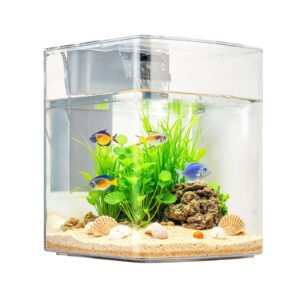 Fish Tank Aquarium, 2 Gallon Arch Ultra-Clear GPPS Starter Smart Tank Adjustable 3 Color Lighting, Self Cleaning System Fishbowl for Freshwater & Saltwater Fish Home, Office, or Pet Use