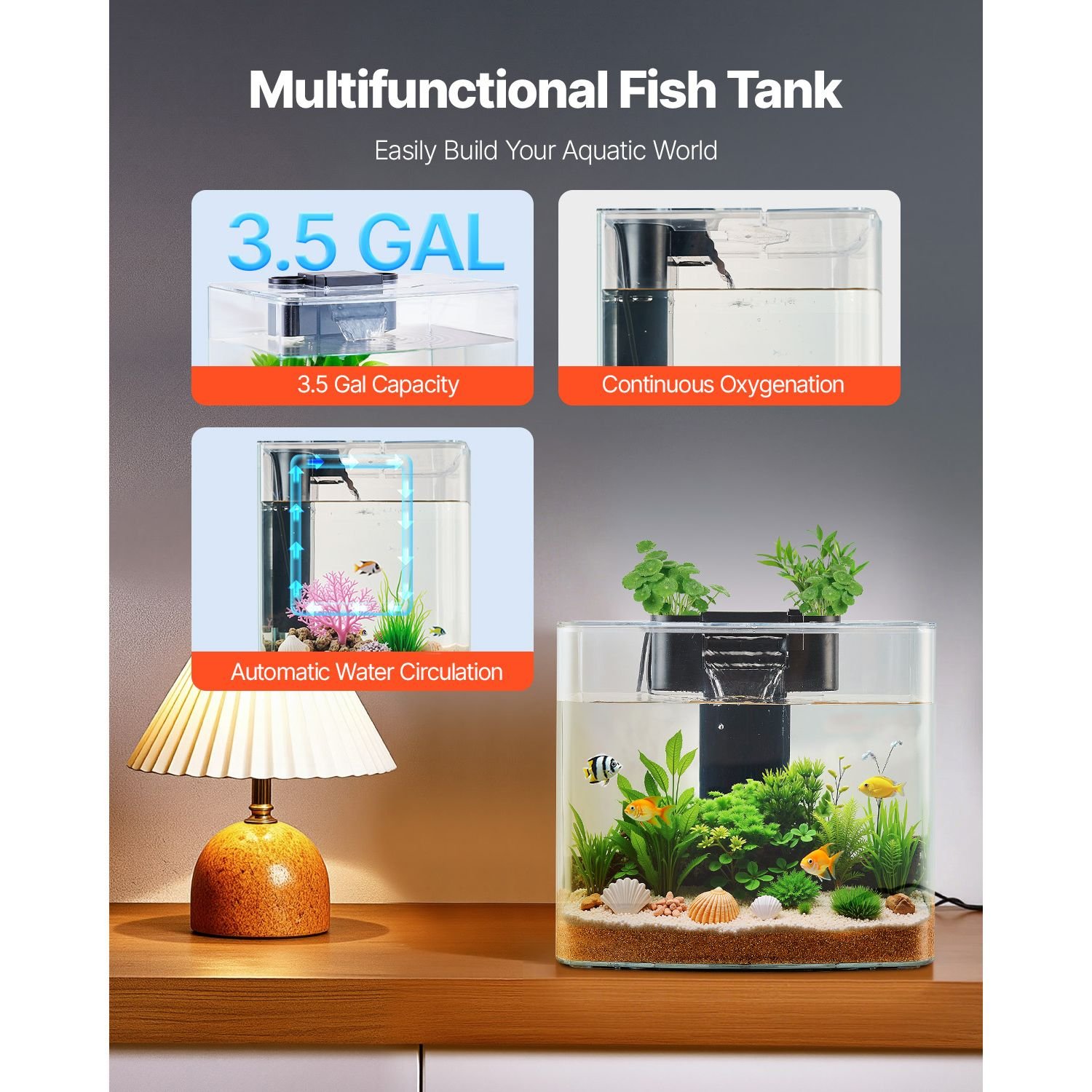fish tank aquarium 35 gallon arch ultra clear gpps starter smart tank adjustable 3 color lighting self cleaning system fishbowl for freshwater saltwater fish home office or pet use.jpg