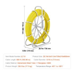 fish tape fiberglass 600 ft 516 in duct rodder fishtape wire puller cable running rod with steel reel stand 3 pulling heads fishing tools for walls and electrical conduit non conductive 3.jpg