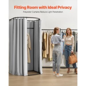 fitting room dressing room with thick polyester curtains privacy space with shading curtain and a hook for boutique mall tailors store outdoor 39 x 37 x 79 in black and gray white 13.jpg