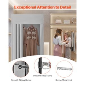fitting room, dressing room with thick polyester curtains, privacy space with shading curtain and a hook, for boutique, mall, tailor's store & outdoor 39 x 39 x 78 in (black and gray white)
