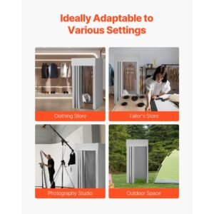 fitting room, dressing room with thick polyester curtains, privacy space with shading curtain and a hook, for boutique, mall, tailor's store & outdoor 39 x 39 x 78 in (black and gray white)
