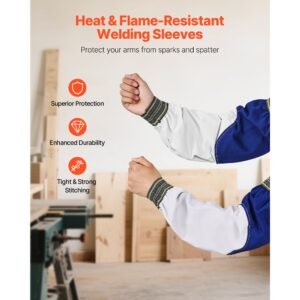 flame resistant welding sleeves, heavy duty sheepskin & fr cotton arm protection sleeves for men women, heat resistant with elastic cuffs for welding, woodworking, blacksmithing