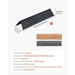 Flavorizer Bars, 15 in Grill Replacement Part, for Weber Spirit I & II 200 Series Grills, Including Spirit ll E-210, ll E-220, ll S-210, E-210, S-210, Porcelain-enameled Steel Heat Plate, 3 Pack