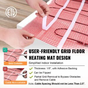 floor heating mat10 sqft 14 113 f electric radiant floor heated warm system with digital floor sensing thermostat 110 120v includes installation monitor adhesive back for easy installation 2.jpg