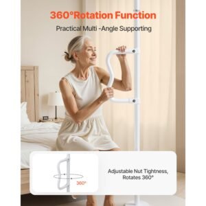 Floor-to-Ceiling Transfer Pole, Tension Mounted Bathroom Grab Bar with Anti-Slip Curve Handle, 300 Lbs Capacity Security Pole for Elderly, Ideal Senior Safety Pole for 7-10 Ft Ceilings, White