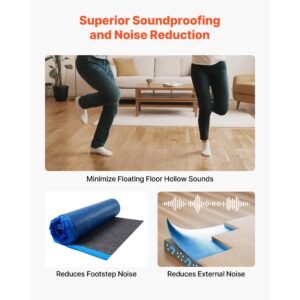 floor underlayment 400 sq. ft, 3mm laminate flooring padding with attached vapor barrier, heavy duty fiber+pe film, soundproofing & noise reduction for vinyl & wood(2 rolls x 200 sq. ft)