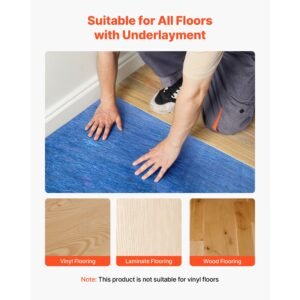 floor underlayment 400 sq. ft, 3mm laminate flooring padding with attached vapor barrier, heavy duty fiber+pe film, soundproofing & noise reduction for vinyl & wood(2 rolls x 200 sq. ft)