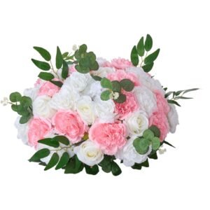 Flower Ball Arrangement Bouquet 10 PCS, 17.7-Inch Diameter Artificial Flower Balls Wedding Table Centerpieces, Rose Arrangements for Wedding Centerpiece Home Decorations, Pink and White Roses