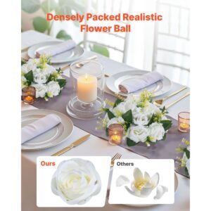Flower Balls Arrangement Bouquet 10 PCS, 9.5-Inch Diameter Artificial Flower Balls Wedding Rose Centerpieces, Faux Flowers Arrangements for Wedding Centerpiece Home Table Decorations, White