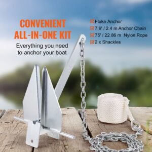 fluke style anchor kit 85 lbs hot dipped galvanized steel fluke anchor with 79 chain 75 rope and two 04 shackles marine boat anchor for small vessels under 18 seas rivers and shores 1.jpg
