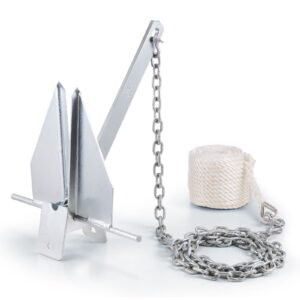 Fluke Style Anchor Kit, 8.5 LBS Hot-Dipped Galvanized Steel Fluke Anchor with 7.9' Chain, 75' Rope and Two 0.4" Shackles, Marine Boat Anchor for Small Vessels Under 18', Seas, Rivers and Shores