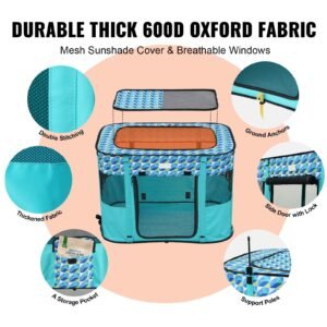 foldable pet playpen 32 x 24 x 22 portable dog playpen crate kennel for puppy dog cat waterproof 600d oxford cloth removable zipper for indoor outdoor travel camping rectangle s 2.jpg