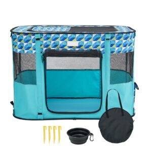 Foldable Pet Playpen, 32'' x 24'' x 22'' Portable Dog Playpen, Crate Kennel for Puppy, Dog, Cat, Waterproof 600D Oxford Cloth, Removable Zipper, for Indoor Outdoor Travel Camping (Rectangle, S)