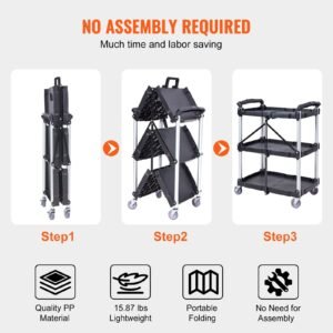 foldable utility service cart 3 shelf 165lbs heavy duty plastic rolling cart with lockable wheels ergonomic handle portable garage tool cart for warehouseofficehome2562x1543x3276 5.jpg