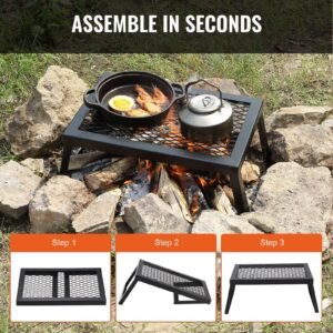 folding campfire grill heavy duty steel mesh grate 18 portable camping grates over fire pit camp fire cooking equipment with legs carrying bag grilling rack for outdoor open flame cooking 1.jpg