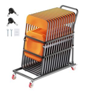 Folding Chair Rack, 300 LBS Capacity, L-shape Vertical Placement Chair Cart for 25 Chairs, Heavy-duty Metal Chair Storage Dolly with Rubber Wheels, Multi-Function Chair Holder, Matte Black