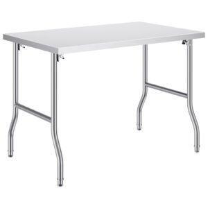 Folding Commercial Prep Table, 48 x 30 Inch Commercial Worktable Workstation, Heavy-duty Stainless Steel Folding Table with 300 lbs Load, Kitchen Work Table, for Home Kitchen Restaurant Garage