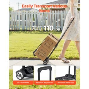 folding hand truck 110 lbs load capacity collapsible luggage cart with 2 wheels 1 elastic rope utility dolly platform cart for airport travel furniture luggage office moving black 11.jpg